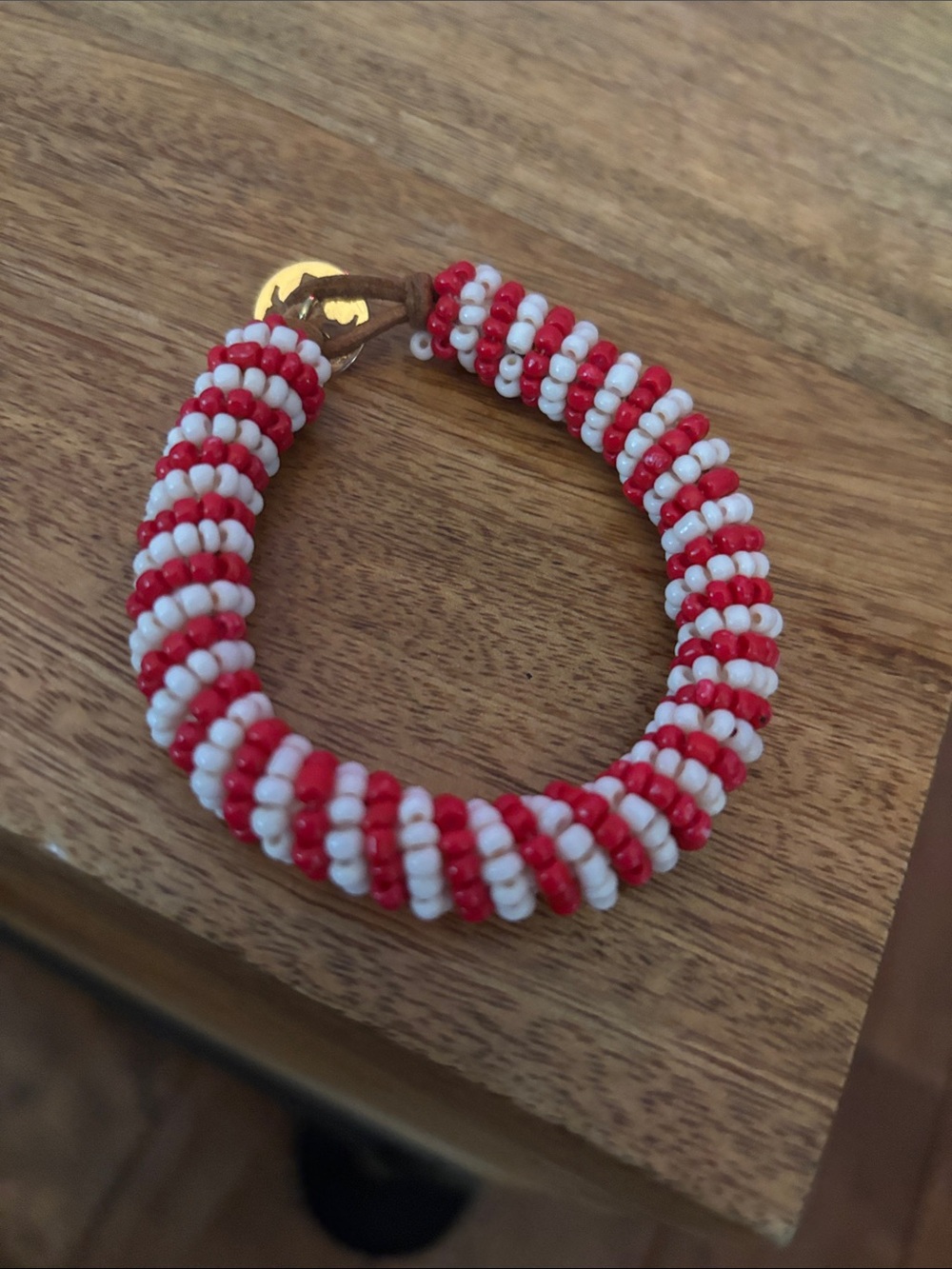 Tory Burch Red and White Spiral Beaded Bracelet